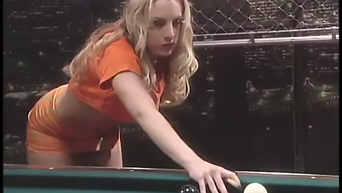 Big Boobed Blonde Takes A Pool Stick In Her Ass